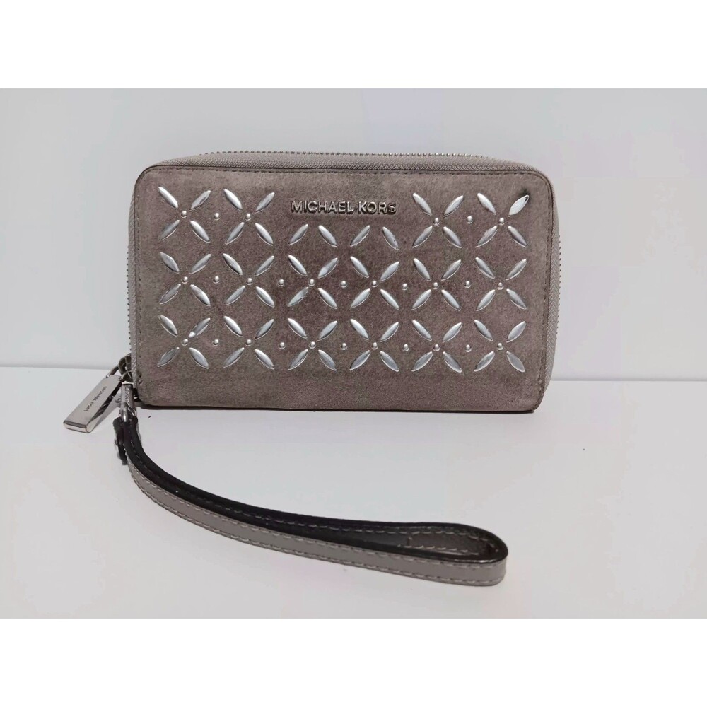 Michael Kors Gray Zip Around Wristlet Wallet Clutch Purse 7"×4"